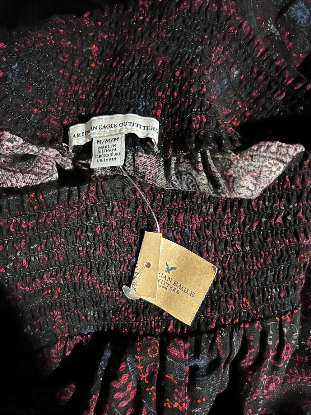 American Eagle Outfitters Black Dress with Burgundy Print